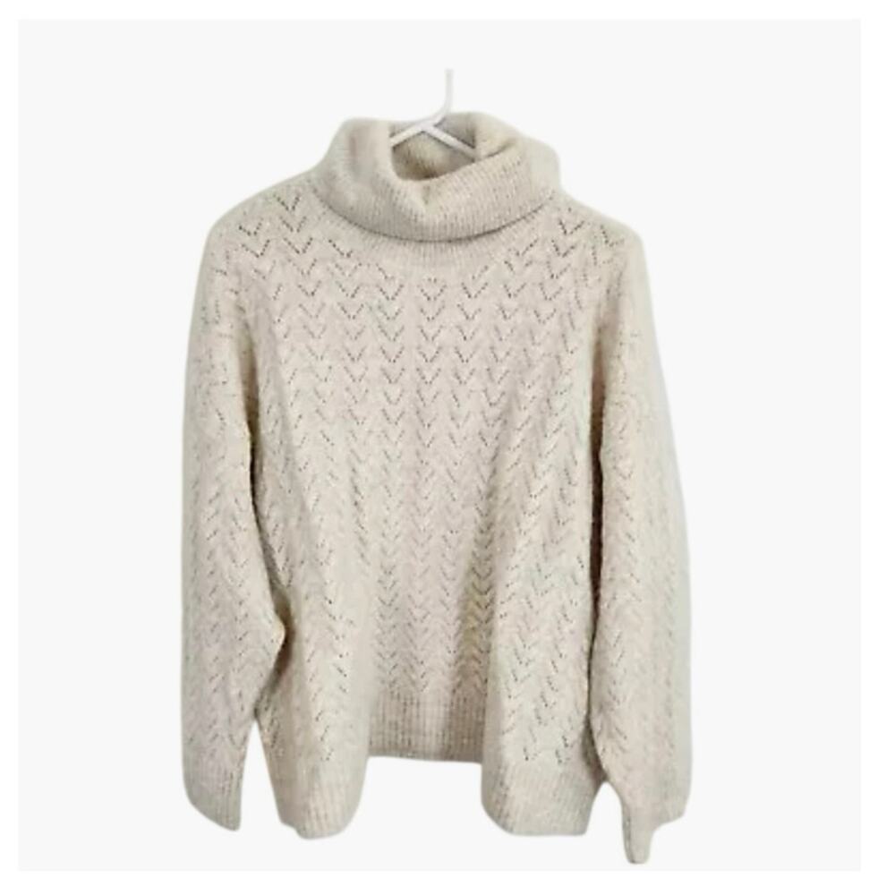 Old Navy Heathered Pointelle-Knit Turtleneck Sweater Oatmeal Heather 2X tan NWT